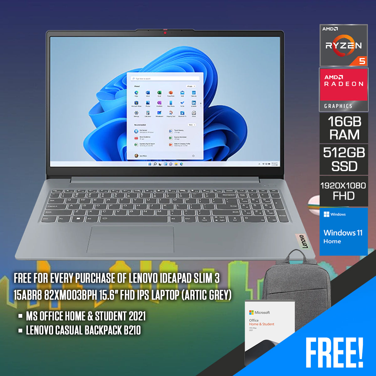 Lenovo Ideapad Slim 3 15ABR8 82XM003BPH Laptop (Arctic Grey)
