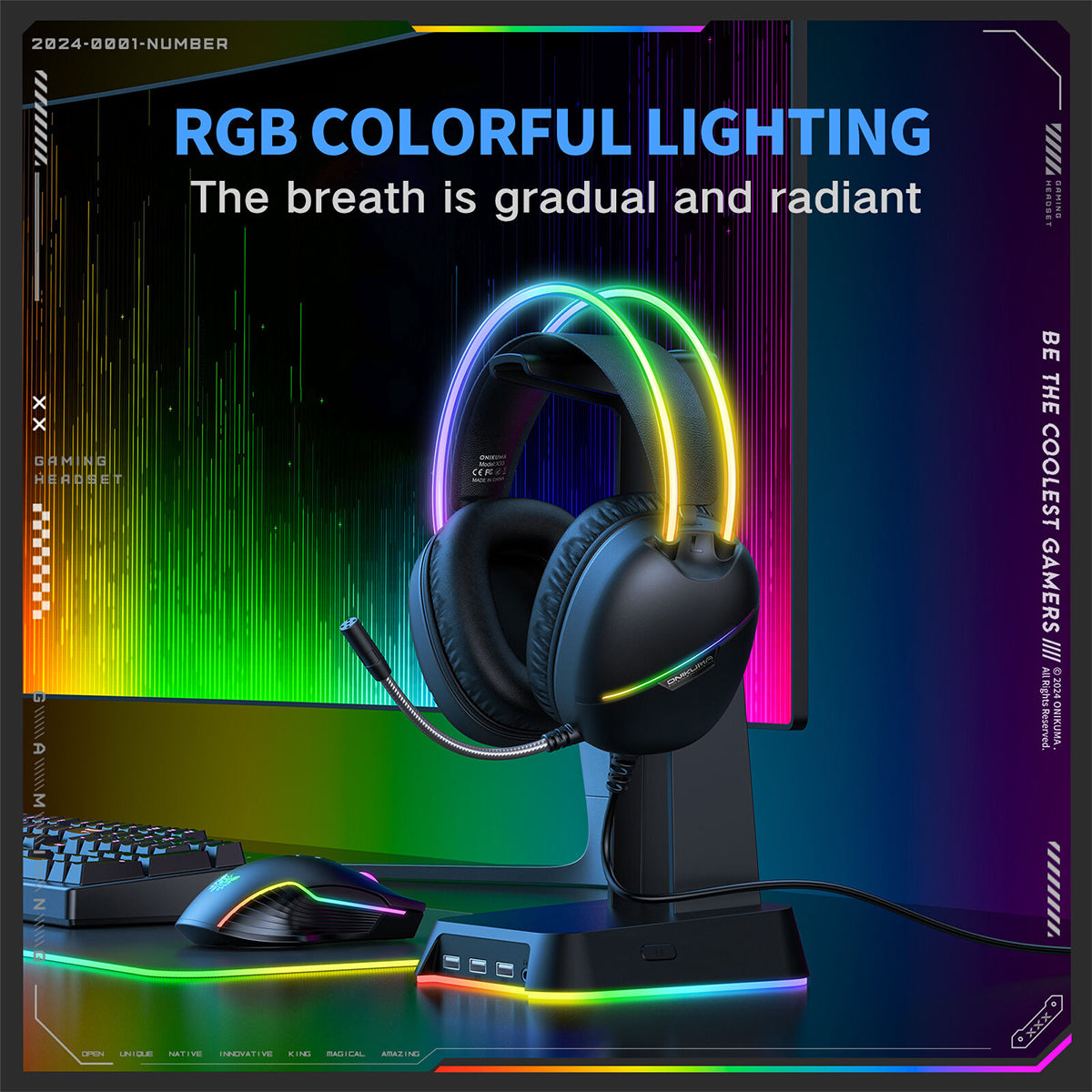 Onikuma X33 RGB Wired Gaming Headset with Noise Cancelling Microphone (Black, Pink)