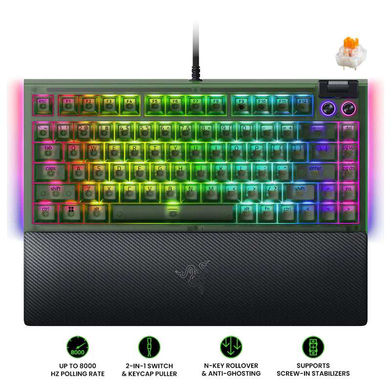 Razer BlackWidow V4 75% Hot-Swappable Mechanical Gaming Keyboard (Orange Switches) (Phantom Green)

