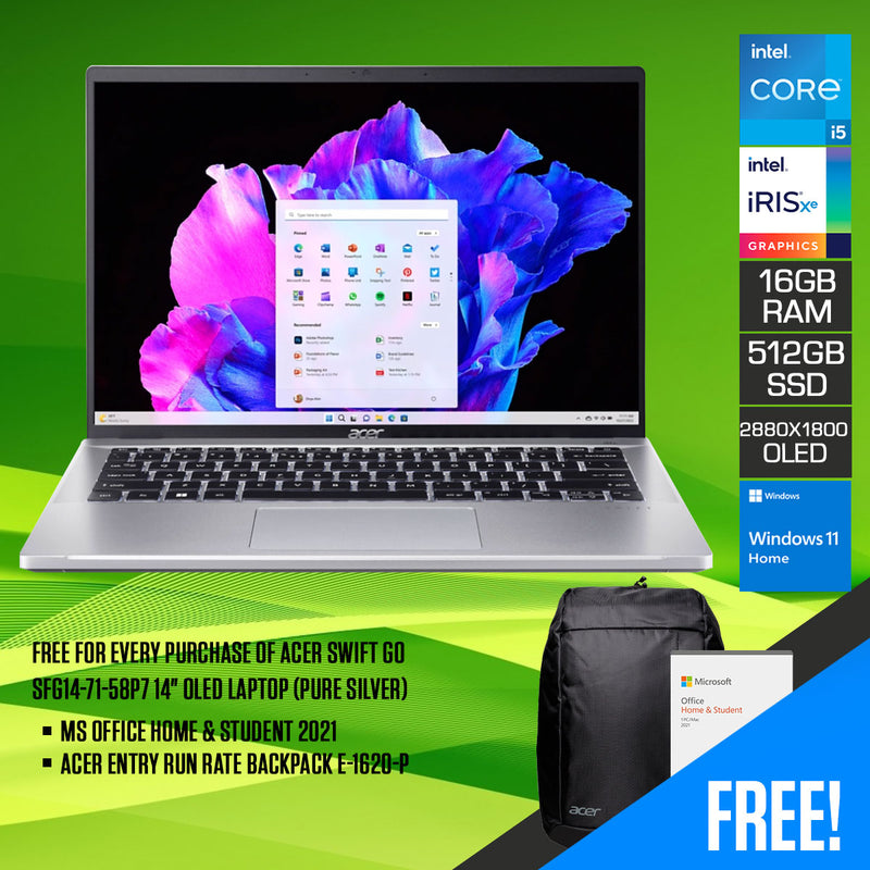 Acer Swift Go SFG14-71-58P7 14" Oled Laptop (Pure Silver) 