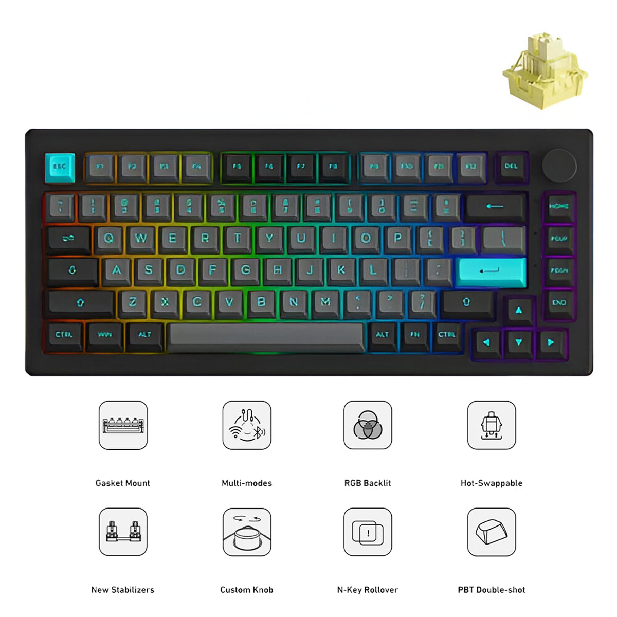 Akko Black & Cyan 5075B Plus Multi-Mode RGB Hot-Swappable Mechanical Keyboard | DataBlitz