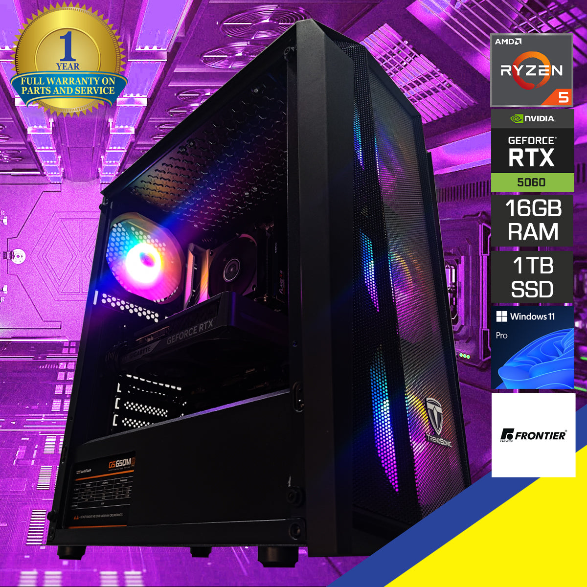 Sigma Cronus Black Desktop Gaming PC | AMD Ryzen 5 7400 | 16GB RAM | 1TB SSD | RTX 5060 | Windows 11 Pro