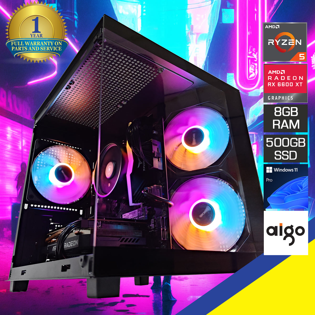 Alpha Apollo A275 Black Desktop Gaming PC | AMD Ryzen 5 5600XT | 8GB RAM | 500GB SSD | RX 6600 XT | Windows 11 Pro