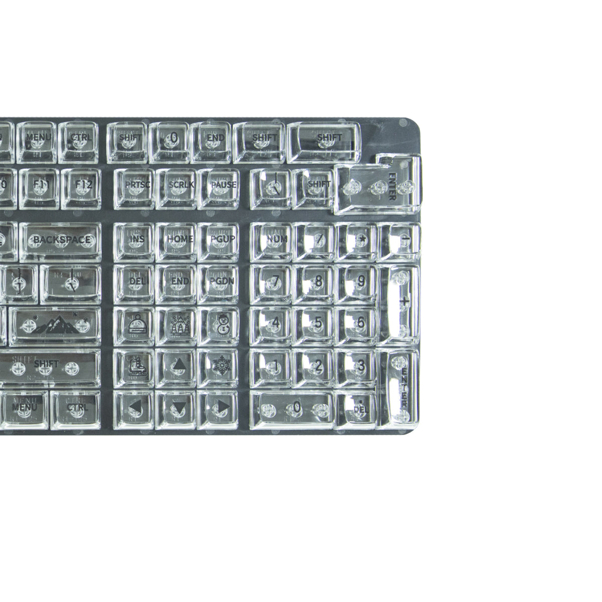 Royal Kludge CBSA-8 132 Keys Plastic Transparent Profile Keycaps Fullset - Black Letter (White)