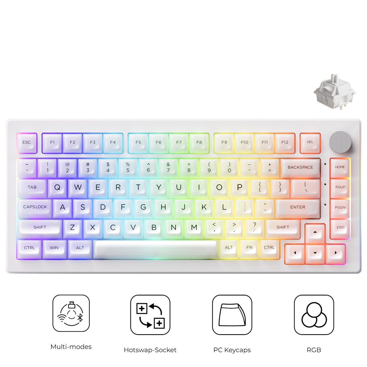 Akko 5075B Plus ASA Clear Multi-Mode RGB Hot-Swappable Mechanical Keyboard White (Akko V3 Piano Pro Switch Special Version)