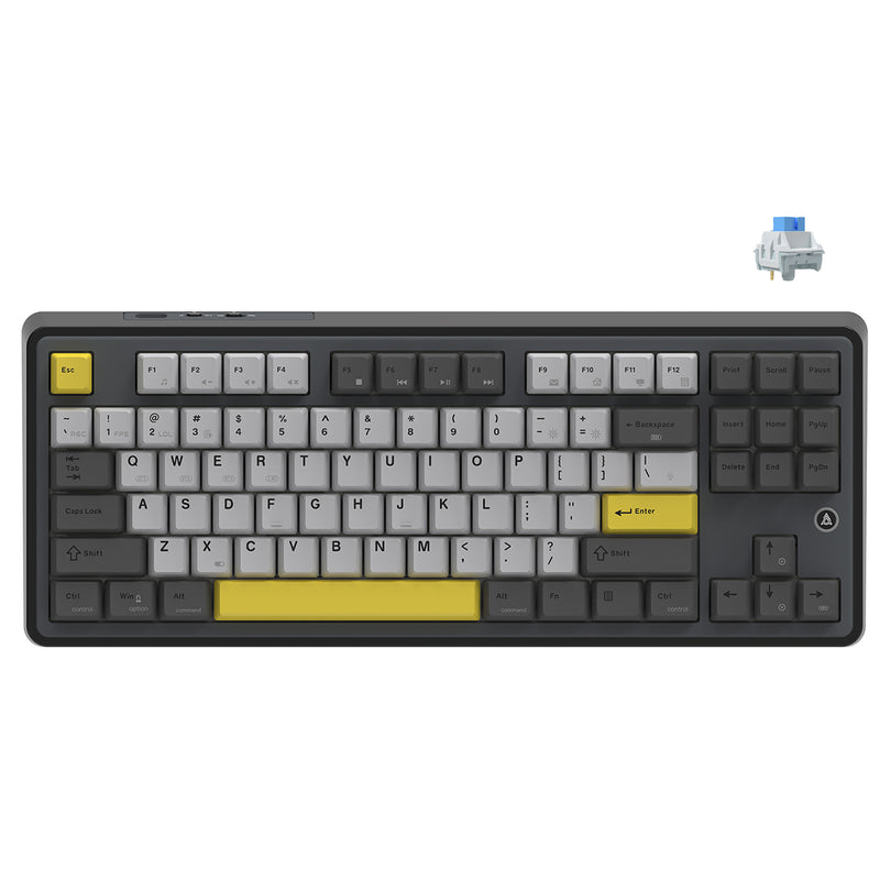 Ajazz AK870 RGB Tri-Mode 87-Keys TKL Gasket-mounted Hot Swappable Mechanical Keyboard (Black/Grey/Yellow) (Flying Fish Switch)