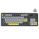 Ajazz AK980 RGB Tri-Mode 98% 97-Keys Gasket-Mounted Hot-Swappable Mechanical Keyboard with 1.14" TFT Display Screen & Knob (Black/Grey/Yellow) 