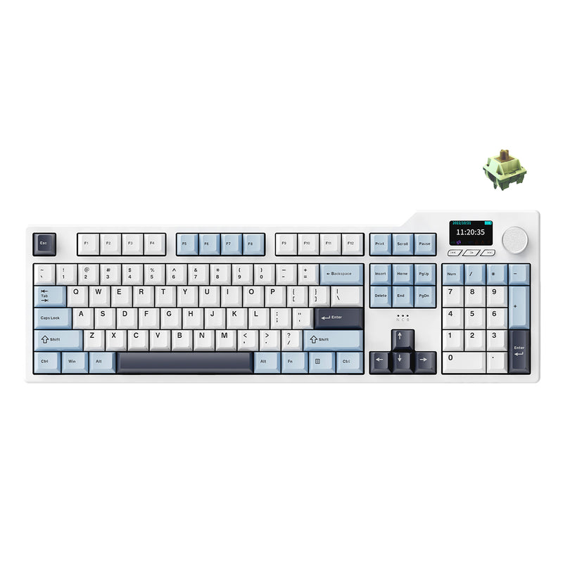 Ajazz AK35I V3 Max RGB Tri-Mode 100% 104-Keys Gasket-Mounted Hot-Swappable Mechanical Keyboard with 1.14" TFT Display Screen & Knob (Blue/White/Blue) (Avocado Switch)