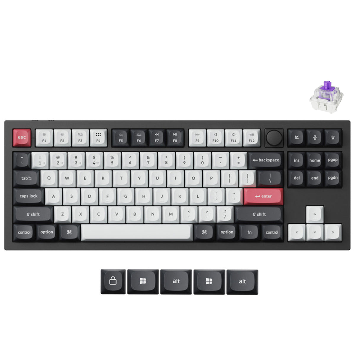 Keychron Q3 HE QMK TKL Fully Assembled Knob RGB Backlight Hot-Swappable Wireless Magnetic Switch Keyboard - Carbon Black (Gateron Double-Rail Magnetic Nebula Switch) (Q3H-M1)