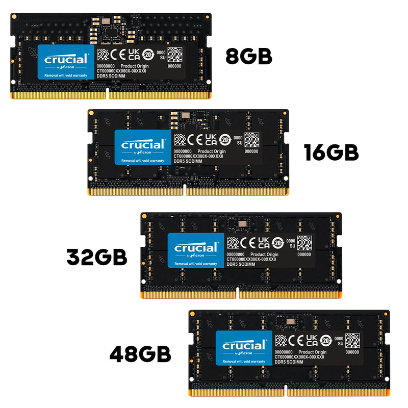 Crucial DDR5 5600MHz CL46 SODIMM Laptop Memory (8GB, 16GB, 32GB, 48GB)