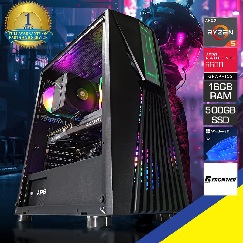 Alpha Vesta Black Desktop Gaming PC | AMD Ryzen 5 5600 | 16 GB RAM | 500 GB SSD | RX6600 | Windows 11 Pro