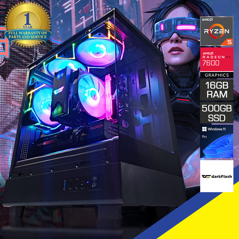 Alpha DB330M Black Desktop Gaming PC | AMD Ryzen 5 5500 | 16GB RAM | 500GB SSD | RX 7600 | Windows 11 Pro