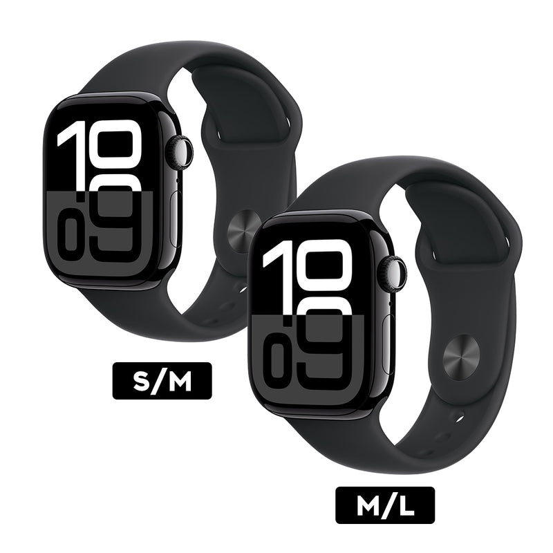 Apple Watch Series 10 GPS 42mm Aluminum Case with Black Sport Band - (Jet Black) (S/M, M/L) (MWWE3ZP/A, MWWF3ZP/A)