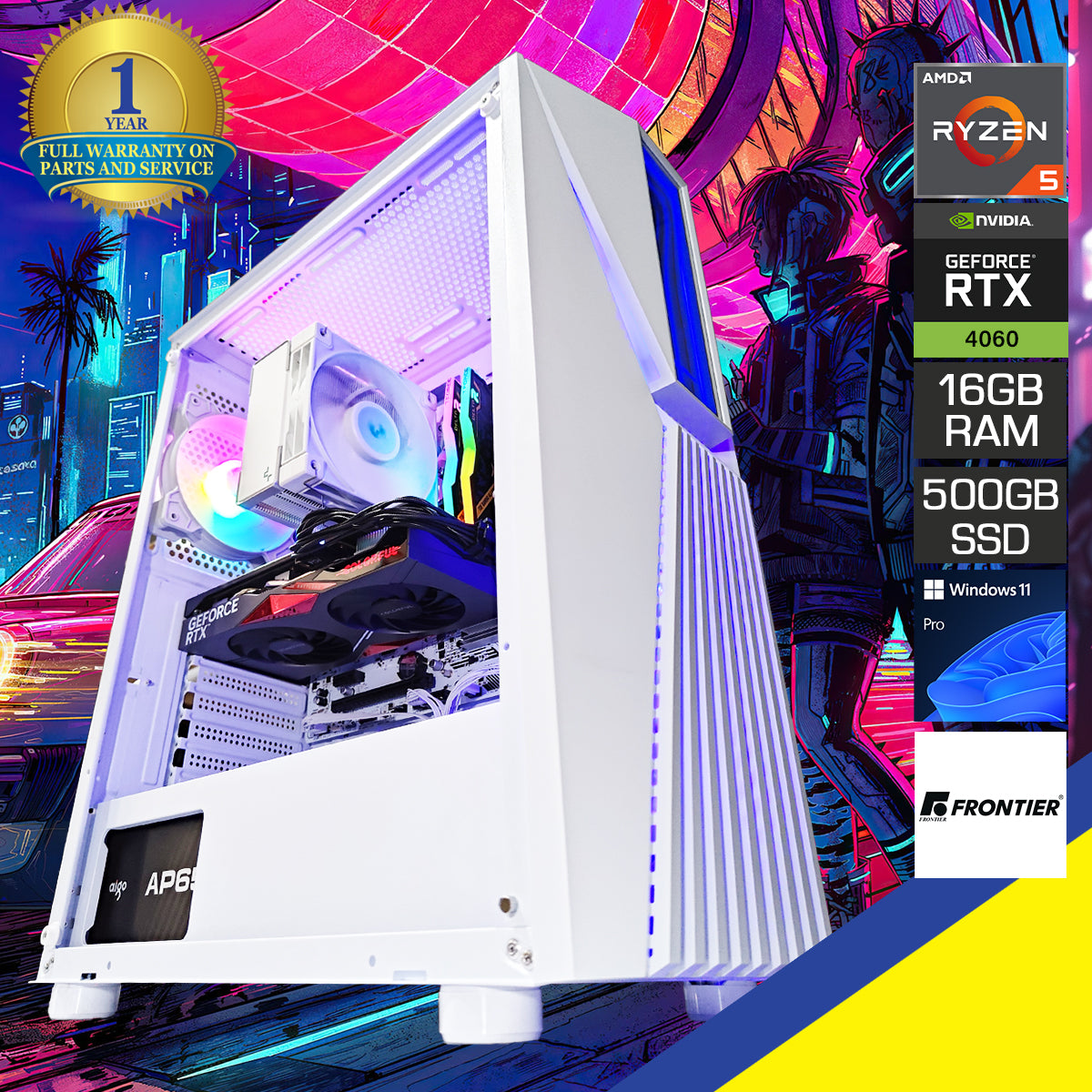 Alpha Vesta White Desktop Gaming PC | AMD Ryzen 5 5500 | 16GB (2x8GB) RAM | 500GB SSD | RTX 4060 | Windows 11 Pro