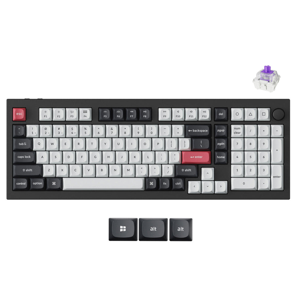Keychron Q5 HE QMK 96% Fully Assembled Knob RGB Backlight Hot-Swappable Wireless Magnetic Switch Keyboard - Carbon Black (Gateron Double-Rail Magnetic Nebula Switch) (Q5H-M1)