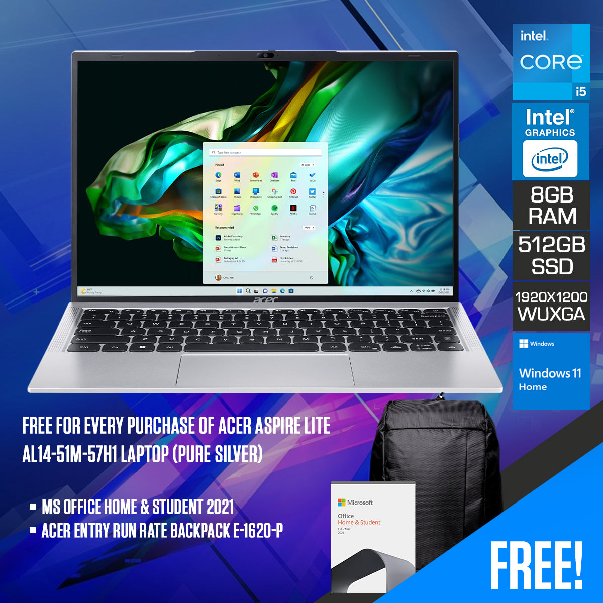 Acer Aspire Lite AL14-51M-57H1 Laptop (Pure Silver)