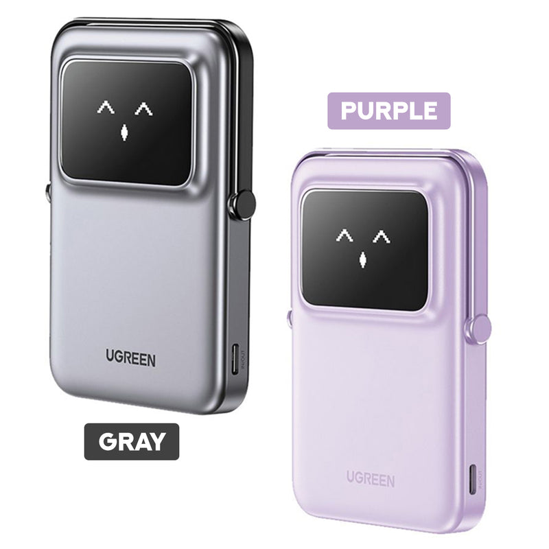 Ugreen Uno 5000mAh Mini Magnetic Wireless 20W Power Bank with Built-in Stand (Gray, Purple)