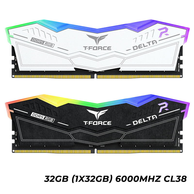 TeamGroup T-Force Delta RGB DDR5 32GB (1x32GB) 6000MHz CL38 Gaming Desktop Memory (White, Black)