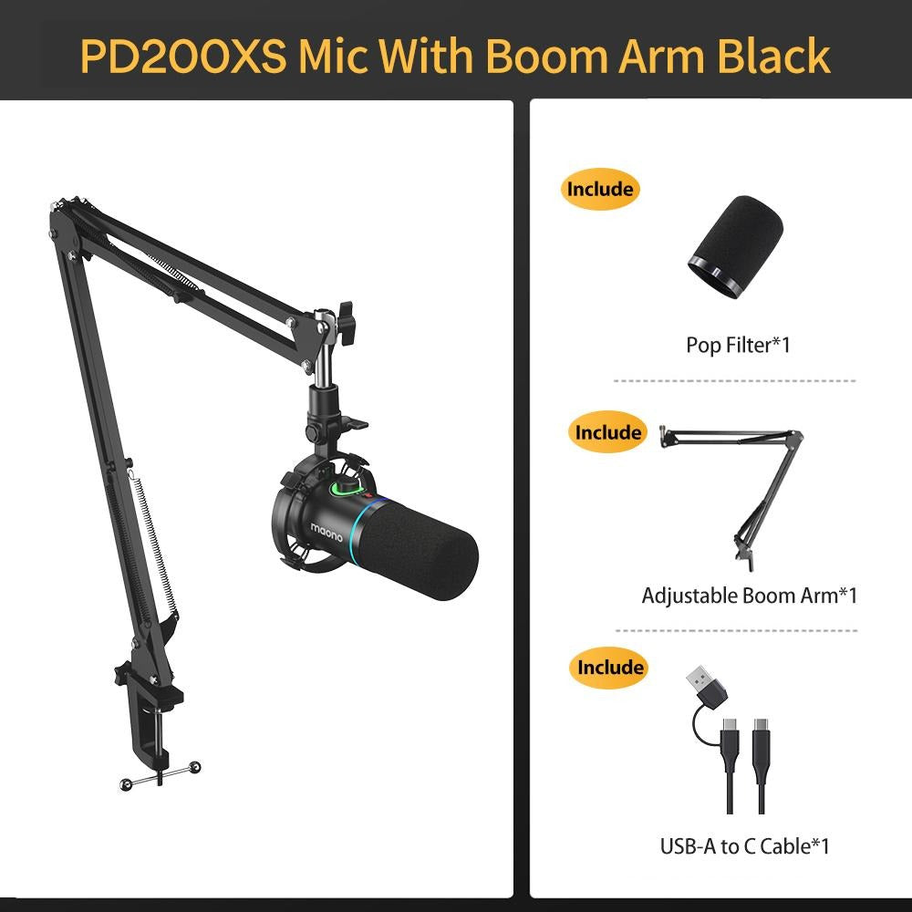 Maono PD200XS USB/XLR Podcast Dynamic Microphone Set with Boom Arm | DataBlitz