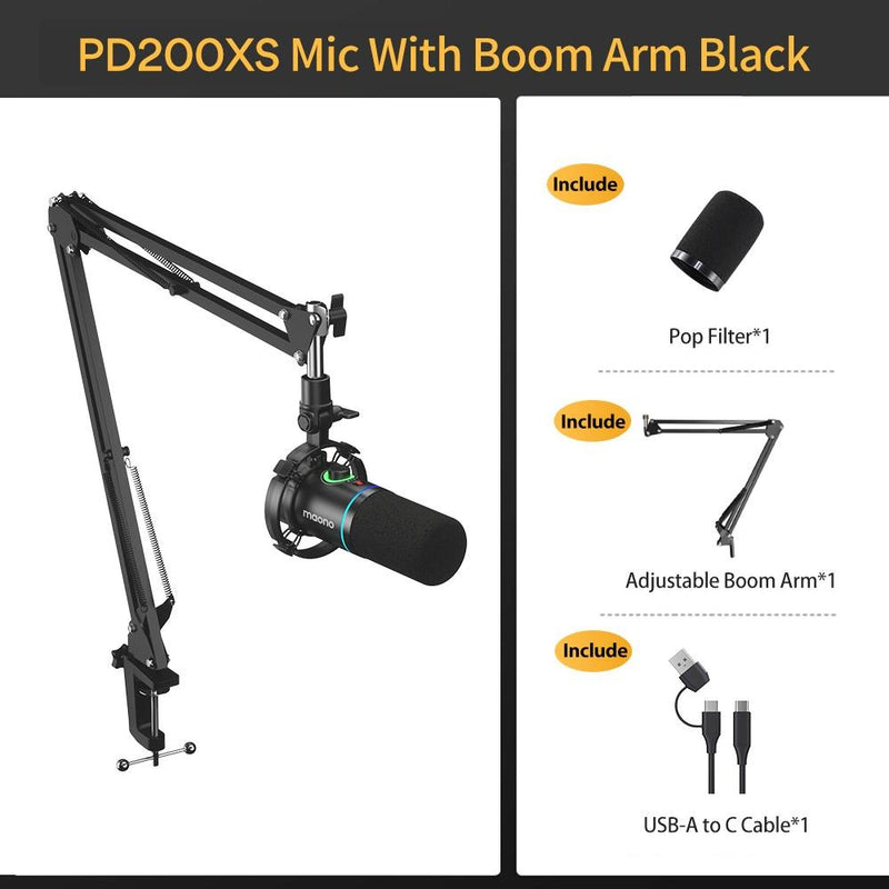 Maono PD200XS USB/XLR Podcast Dynamic Microphone Set with Boom Arm | DataBlitz