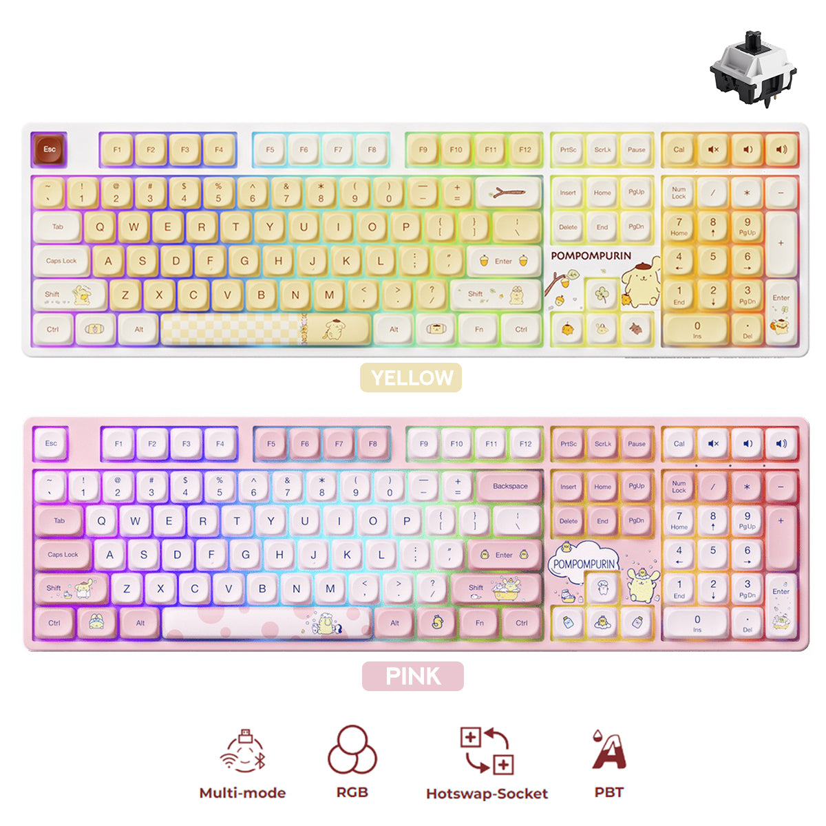 Akko Pompompurin 5108B Plus Multi-Mode RGB Hot-Swappable Mechanical Keyboard (Akko V3 Piano Pro Switch)