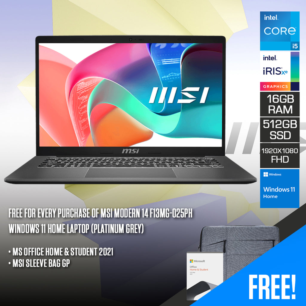 Core I5 Msi 16 Gb Ram MSI Modern 14 F13MG-025PH Laptop (Platinum