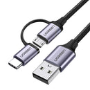 Ugreen USB 2.0 A Male to Micro USB + USB-C Male 3A Data Cable - 1M (Black) (US177/30875)