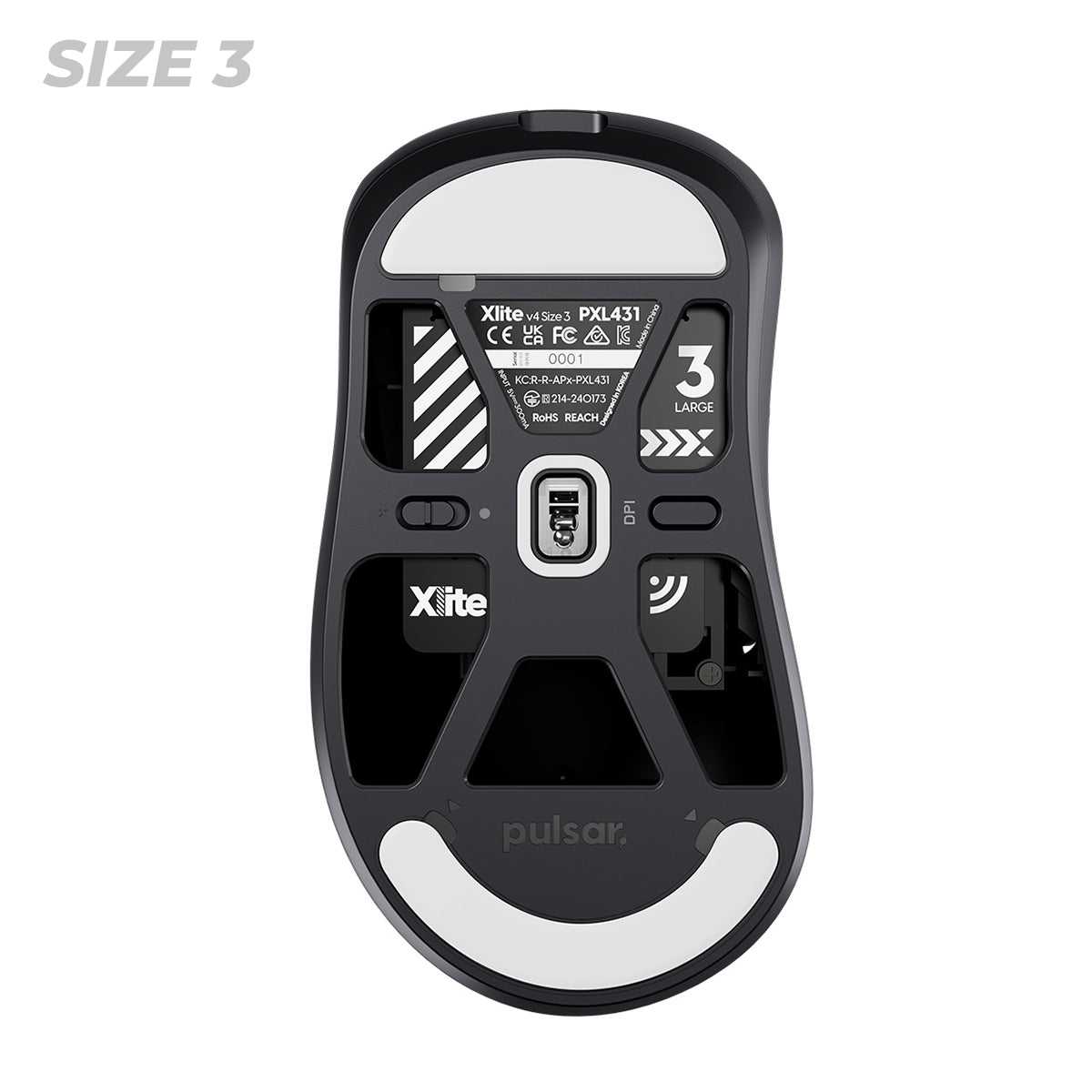 Pulsar Xlite V4 Ultralight Weight eSports Mouse Size 3 (Black, White) (PXL431, PXL432)