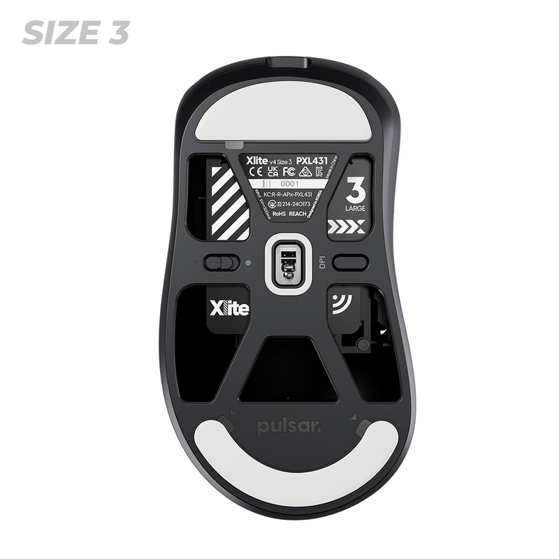 Pulsar Xlite V4 Ultralight Weight eSports Mouse Size 3 (Black, White) (PXL431, PXL432)