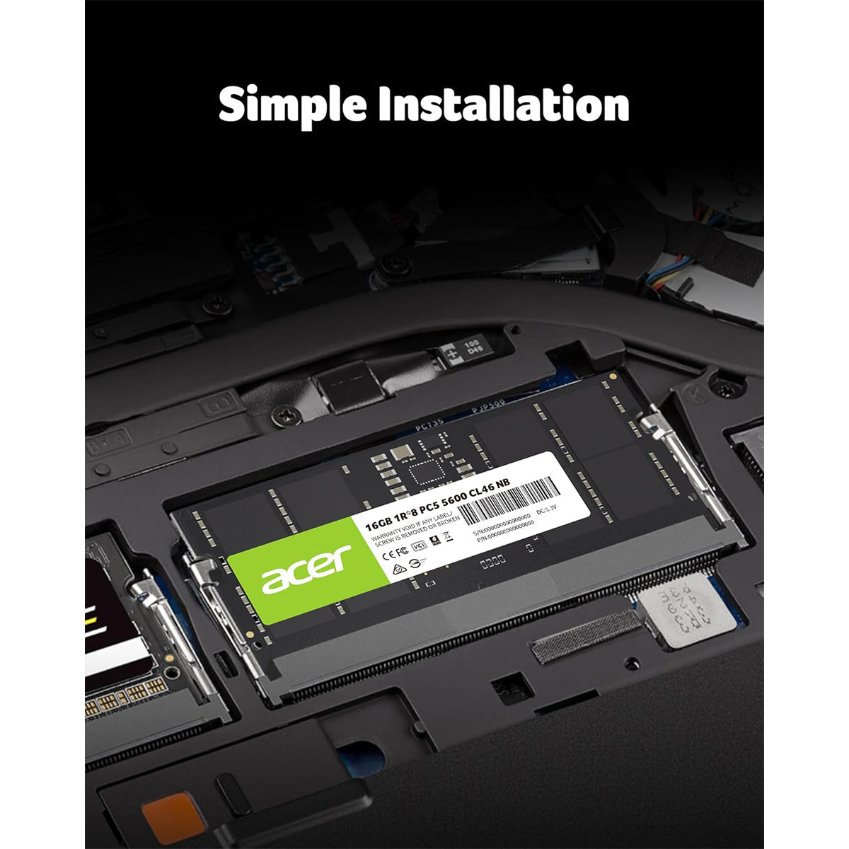Acer SD200 16GB (1x16GB) 5600MHz CL46 DDR5 SODIMM (BL.9BWWA.414)