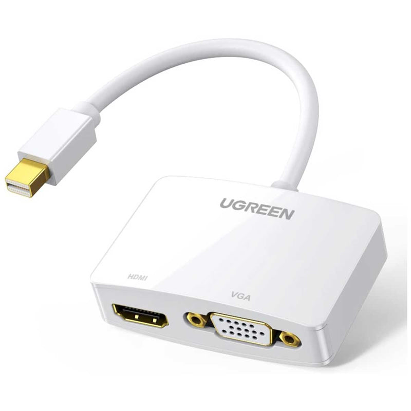 UGreen Mini DP Male To VGA Female+HDMI Female Converter - 15cm (White) (MD108/10427)