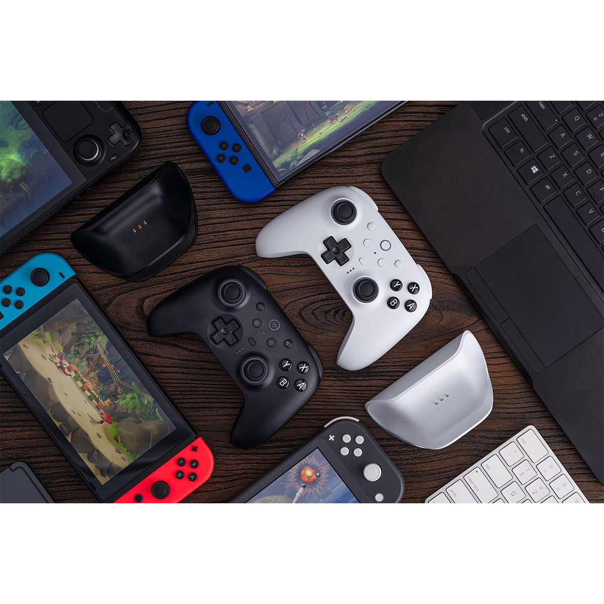 8BitDo Ultimate 2 Bluetooth Controller with TMR Joysticks, Switchable Hall Effect/Tactile Triggers, Vibration & Motion Control, RGB Fire Ring with Charging Dock for Nintendo Switch/Windows PC/N-Switch Pro Controller (Black, White) (80ND)