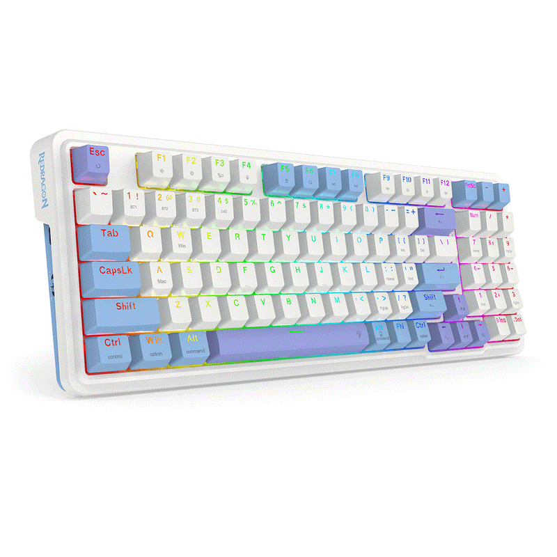 Redragon K664WBP-RGB-PRO Gloria Pro 3 Modes Hot-Swappable Gasket Keyboard (White-Blue-Purple)