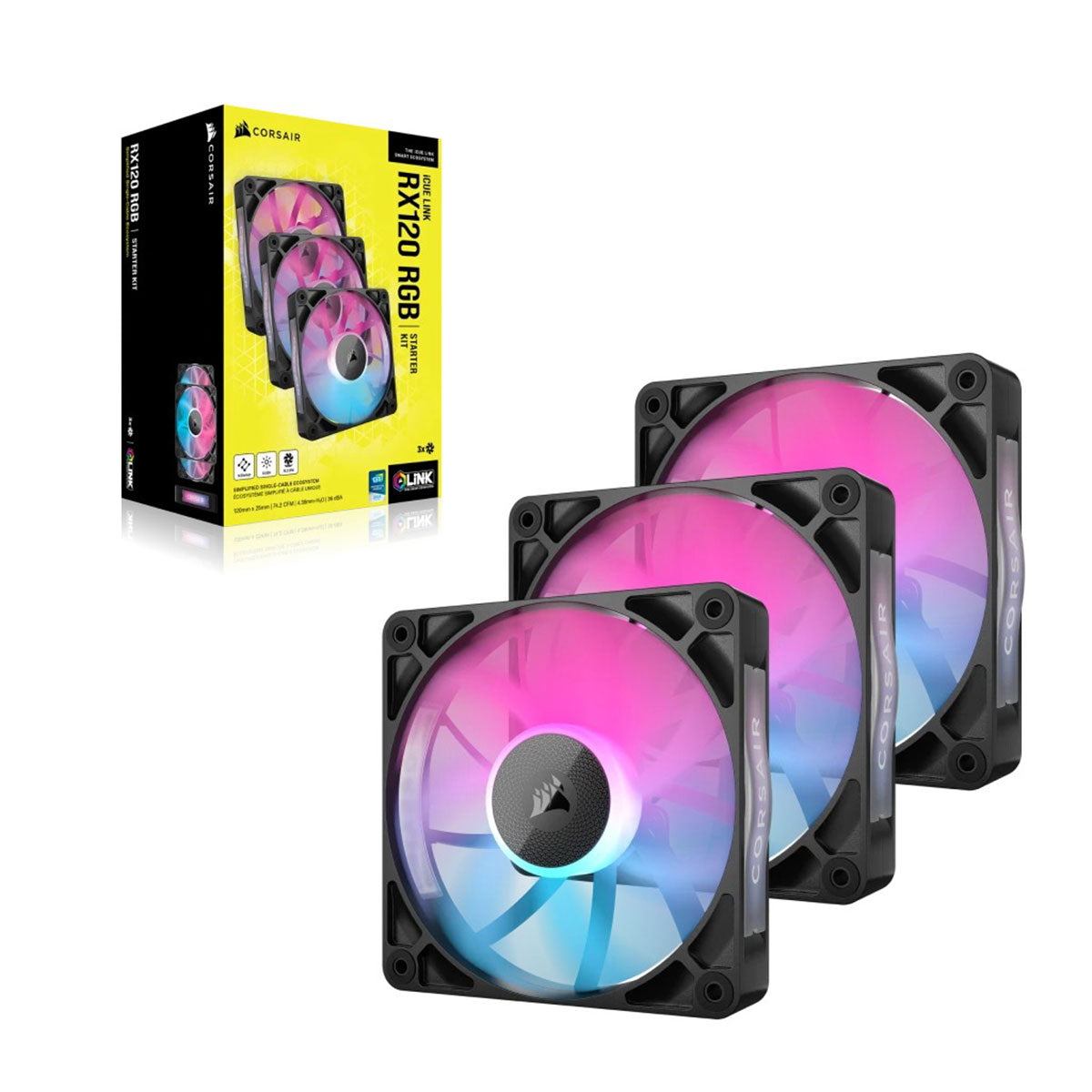 Corsair ICUE Link RX120 RGB 120MM PWM Fan Triple Starter Kit (Black)