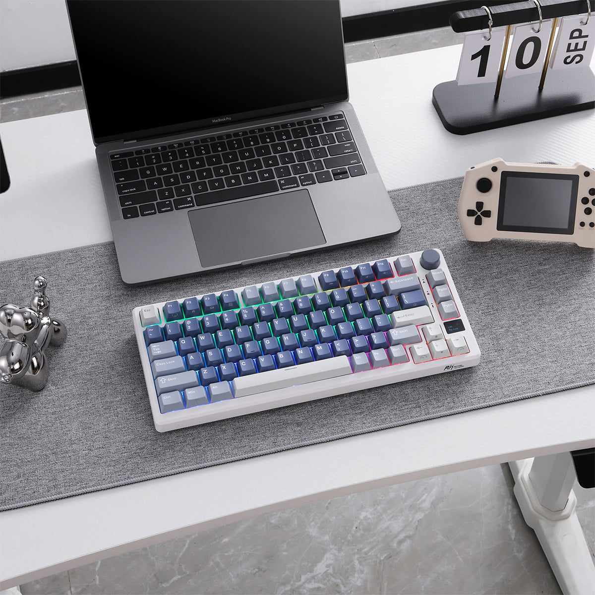 Royal Kludge RK-M75 Tri-Mode RGB 81 Keys Hot-Swappable Mechanical Keyboard Ocean Blue (Blue Switch, Brown Switch, K Silver Switch))