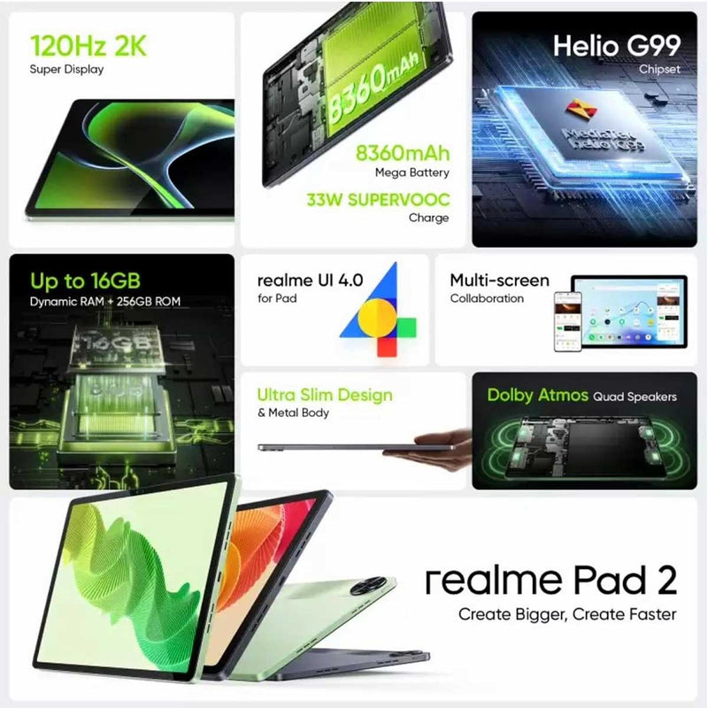 Realme RMP2204 Pad 2 LTE 6GB+128GB 11.5" 120HZ 2K HELIO G99 8360MAH 33W SUPERVOOC Tablet