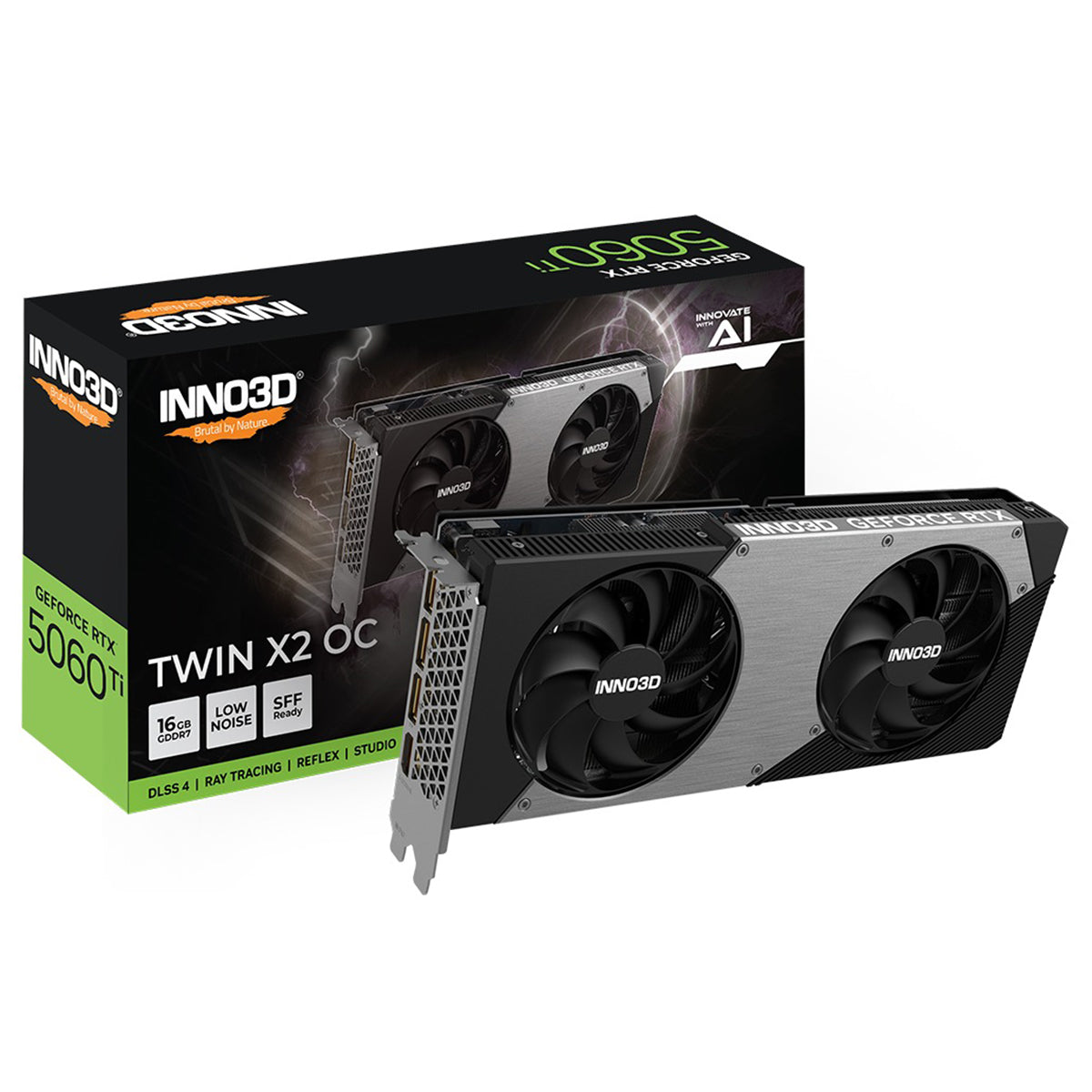 INNO3D GeForce RTX 5060 Ti TWIN X2 OC 16GB GDDR7 Graphics Card (Black) (N506T2-16D7X-191073N)