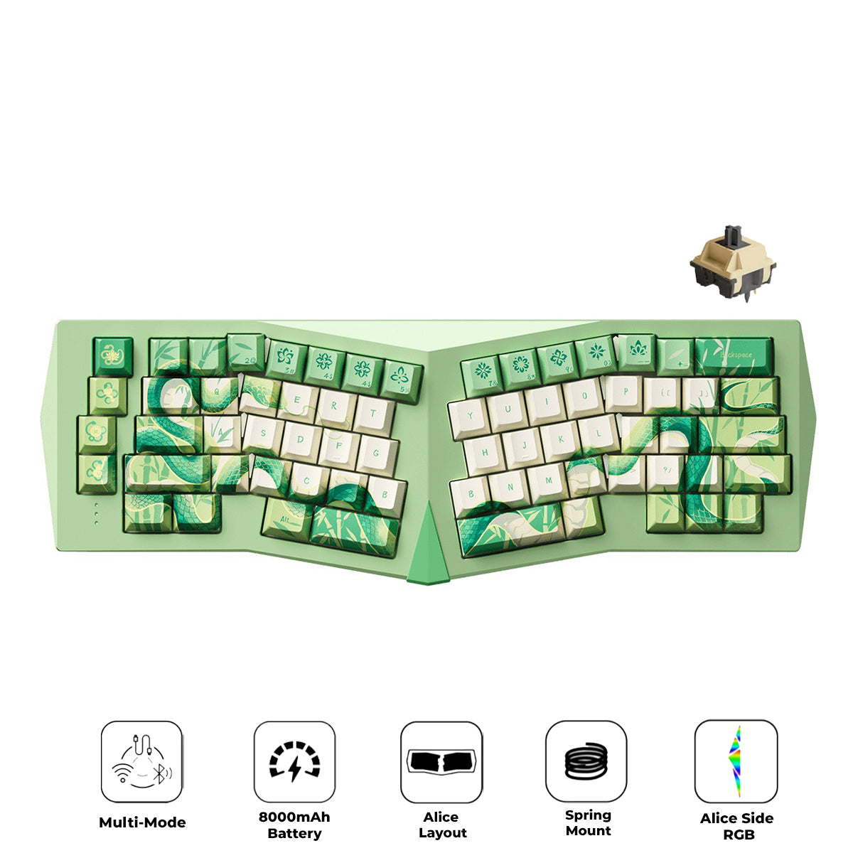 Akko Year of Snake Armor Aluminum Case Alice Side RGB Multi-Mode Hot-Swappable Keyboard (Green Snake) (Akko Cobras Switch) (03J-03K-03L-03P-03S-04A-04D)