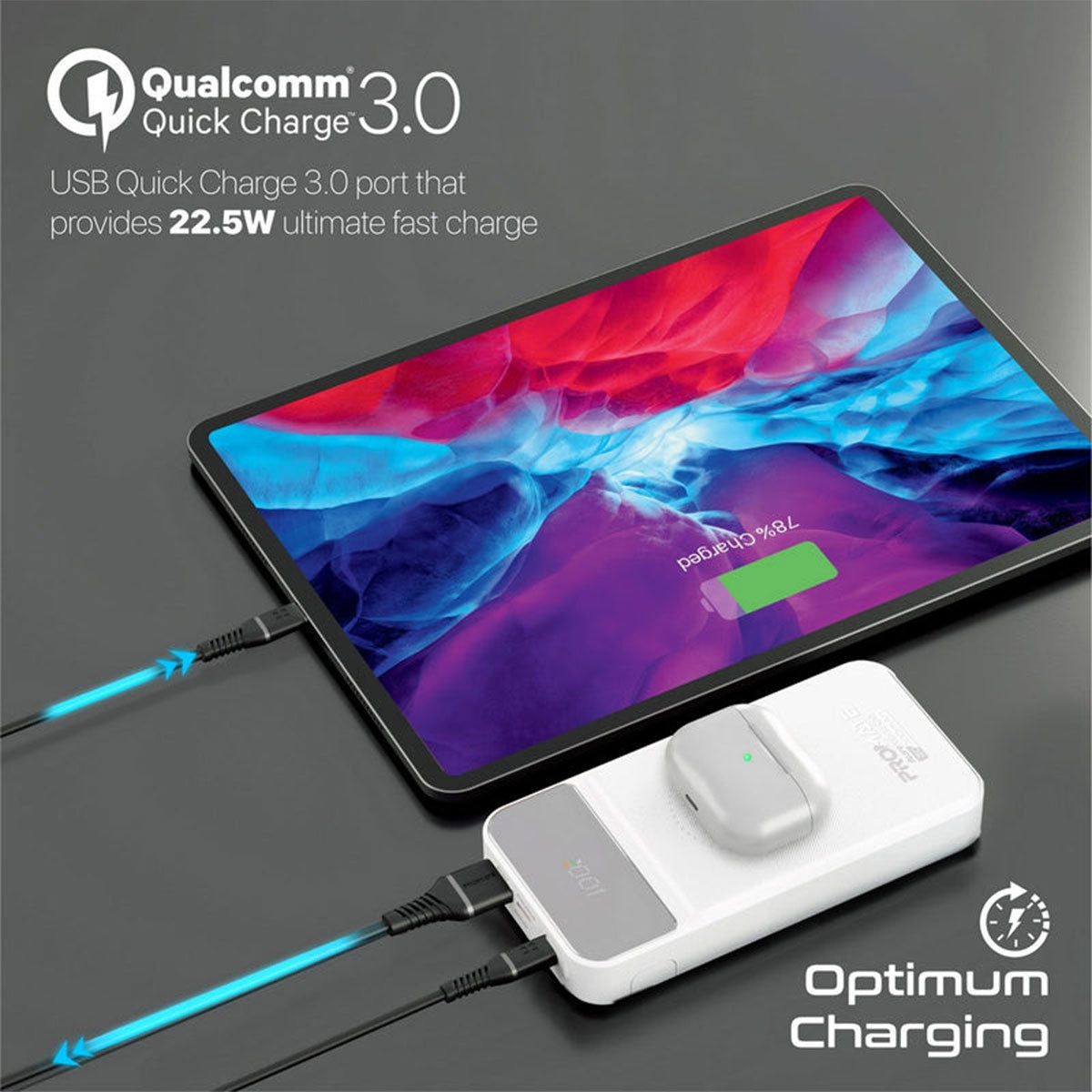 Promate Auratorq-20 20000mAH Ultra Slim 15W Wireless Charging Power Bank with 20W PD & Quck Charge 3.0