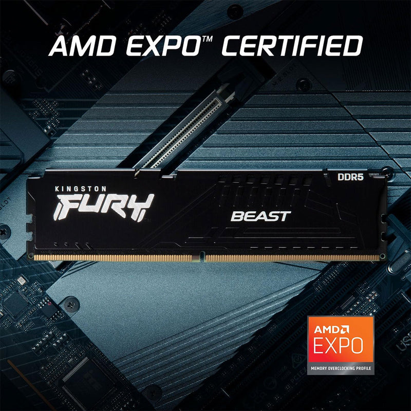 Kingston Fury Beast 16GB DDR5 6000MT/s CL36-44-44 1.35V EXPO/XMP Desktop Memory (KF560C36BBE2-16)