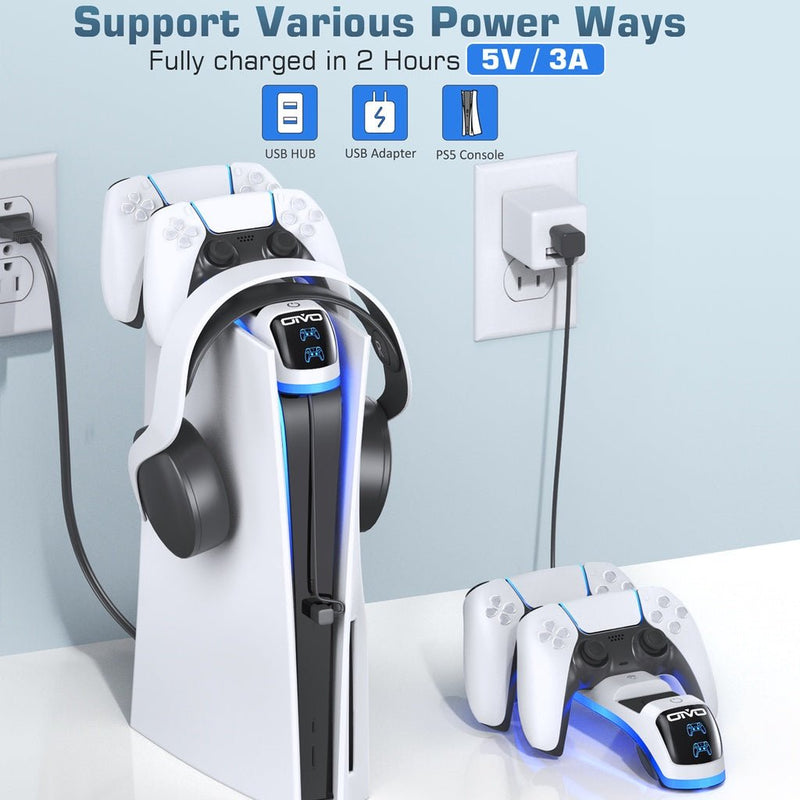 OIVO Controller Charging Station with Headset Holder for PS5 Disc & Digital Edition (White) (IV-P5252)