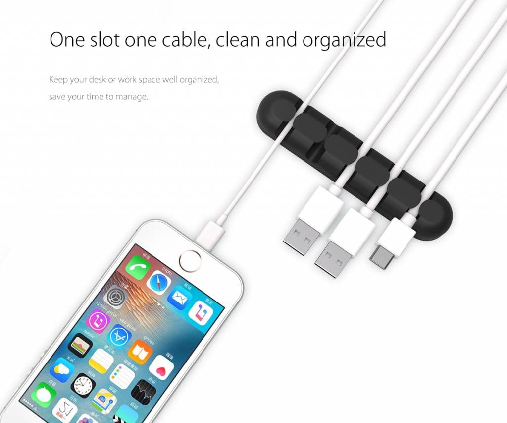 Orico CBS5 5-Slots Soft Silicone Self-Adhesive Desk Cable Manager (Black)