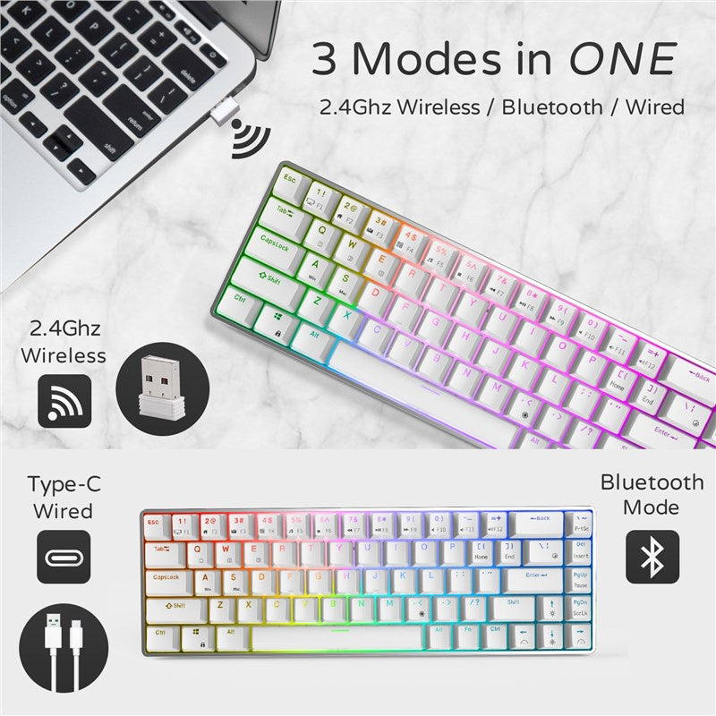 Royal Kludge RK68PRO Tri-Mode RGB 68 Keys Hot Swappable Mechanical Keyboard White