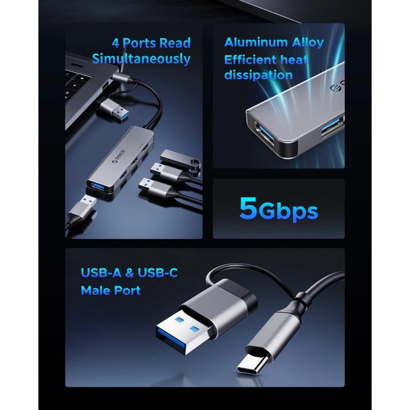 Orico YSA5-U3 4-Port Mini USB 3.0 Hub - 0.3M (Dark Grey)