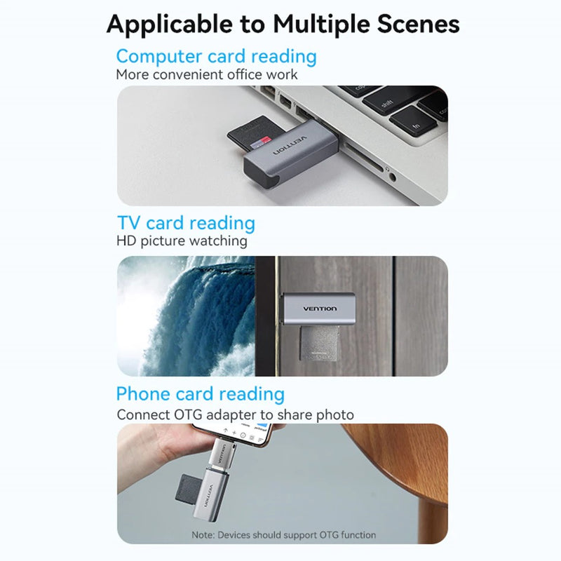 Vention 2-in-1 USB 3.0-A SD & TF Card Reader (CLIH0)