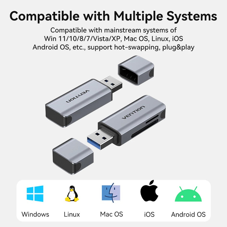 Vention 2-in-1 USB 3.0-A SD & TF Card Reader (CLIH0)