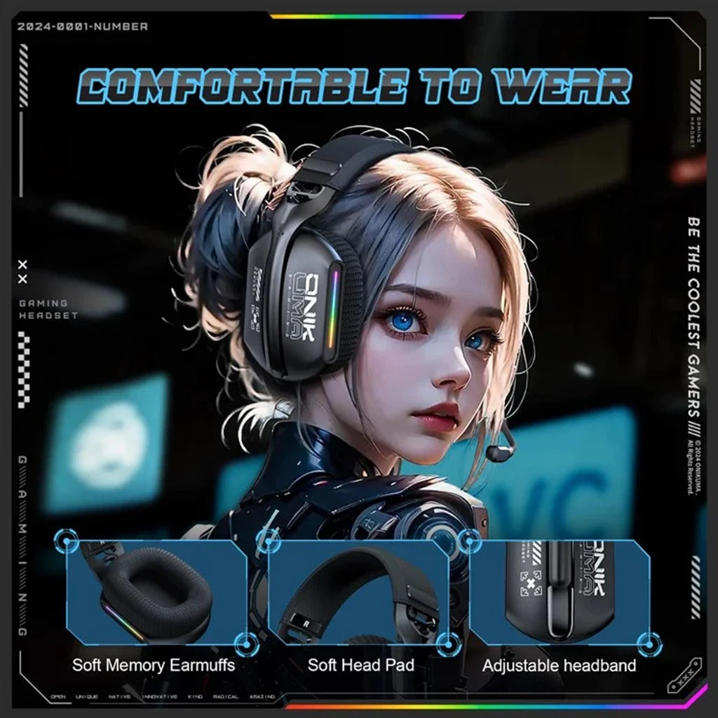 Onikuma GT808 RGB Tri-Mode Gaming Headset with Microphone