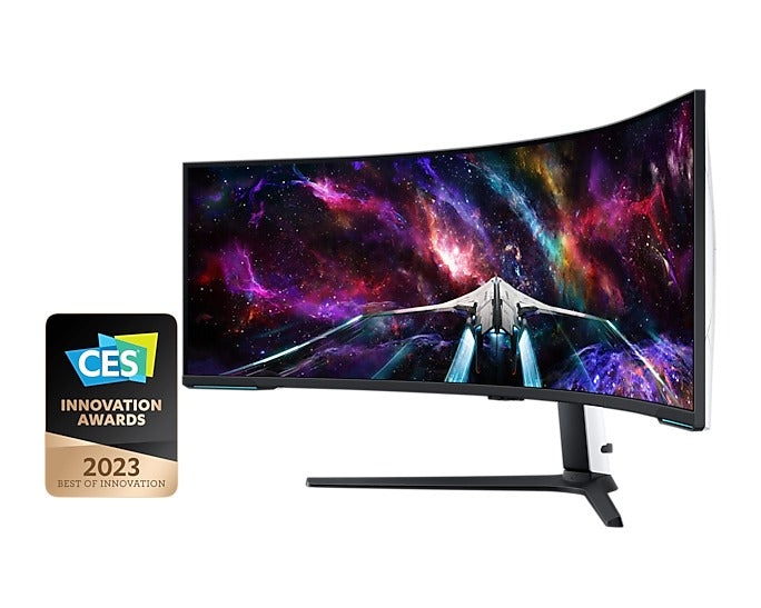 Samsung Odyssey Neo G9 (G95NC) LS57CG952NEXXP 57" 240Hz 1ms GTG 7680x2160 Dual UHD Quantum Mini-LED HDR 1000 Swivel, Tilt, Height-Adjust Curved Gaming Monitor (White) + Samsung HW-B550 Soundbar Bundle (White)
