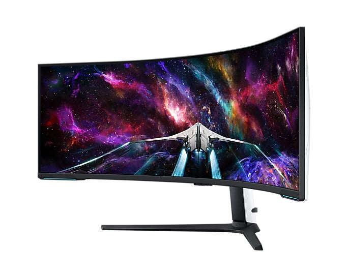 Samsung Odyssey Neo G9 (G95NC) LS57CG952NEXXP 57" 240Hz 1ms GTG 7680x2160 Dual UHD Quantum Mini-LED HDR 1000 Swivel, Tilt, Height-Adjust Curved Gaming Monitor (White) + Samsung HW-B550 Soundbar Bundle (White)
