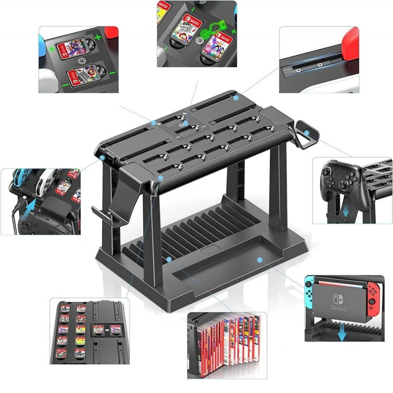 OIVO Controller Charger with Game Slots & Controller Charger for Nintendo Switch / Nintendo Switch OLED (Black) (VG-K502)